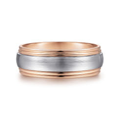 Derek - 14K White-Rose Gold 8mm - Two Tone Men's Wedding Band in Satin Finish