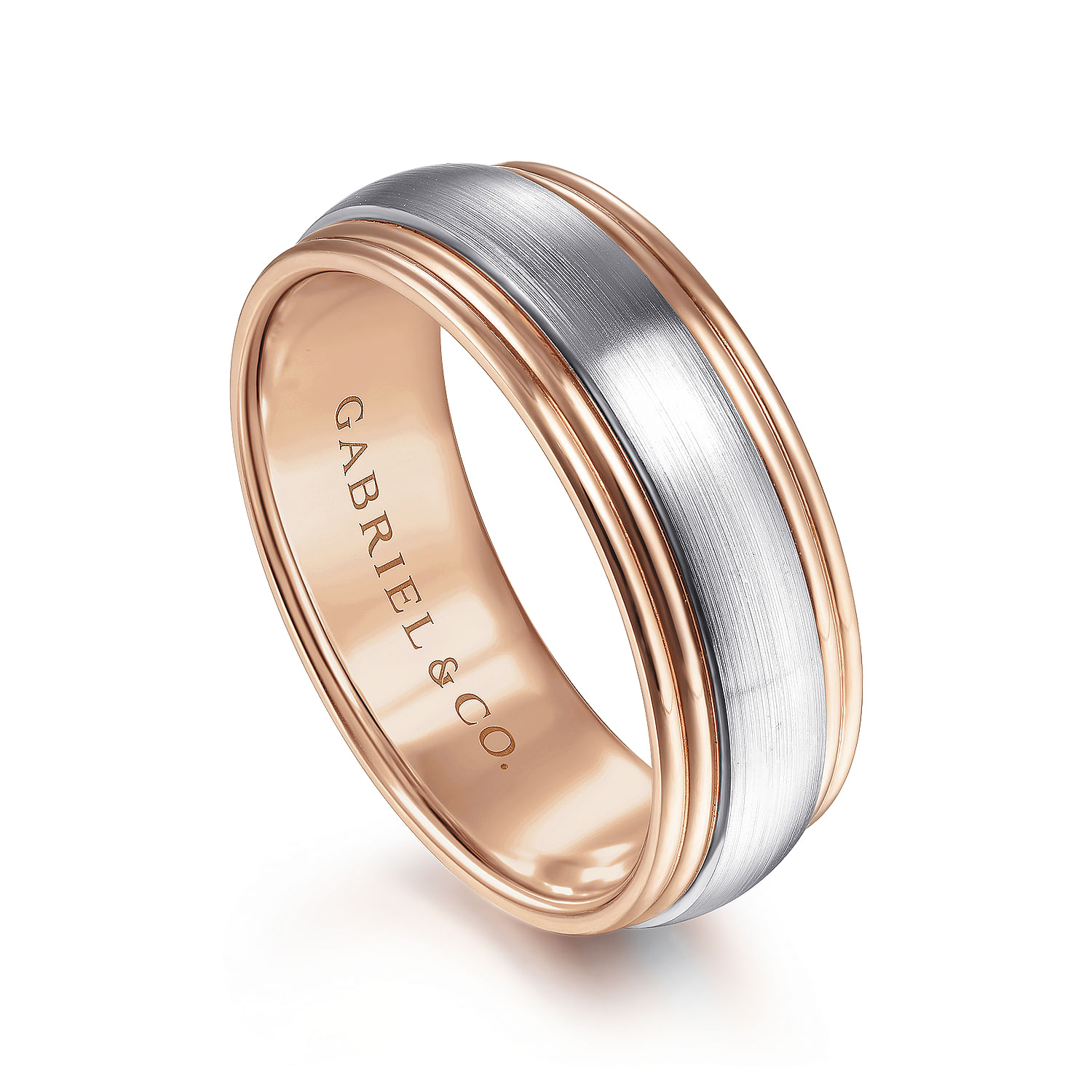 Derek - 14K White-Rose Gold 8mm - Two Tone Men's Wedding Band in Satin Finish