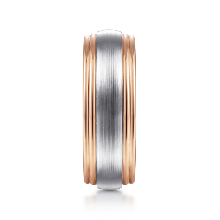 Derek - 14K White-Rose Gold 8mm - Two Tone Men's Wedding Band in Satin Finish - Shot 4