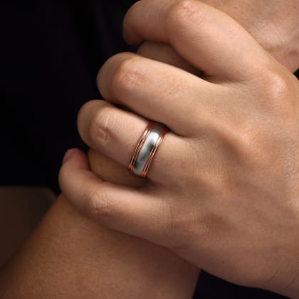 Derek - 14K White-Rose Gold 8mm - Two Tone Men's Wedding Band in Satin Finish