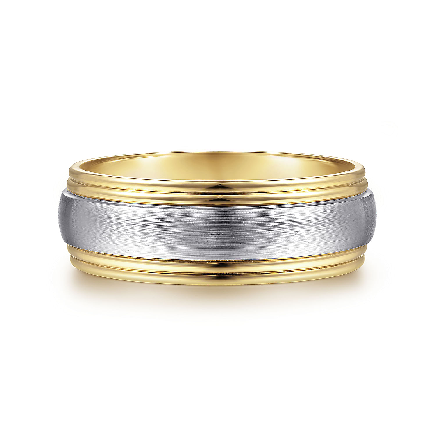 Derek - 14K White-Yellow Gold 8mm - Two Tone Men's Wedding Band in Satin Finish