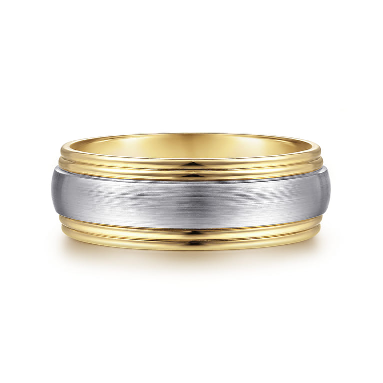 Derek - 14K White-Yellow Gold 8mm - Two Tone Men's Wedding Band in Satin Finish - Shot 1