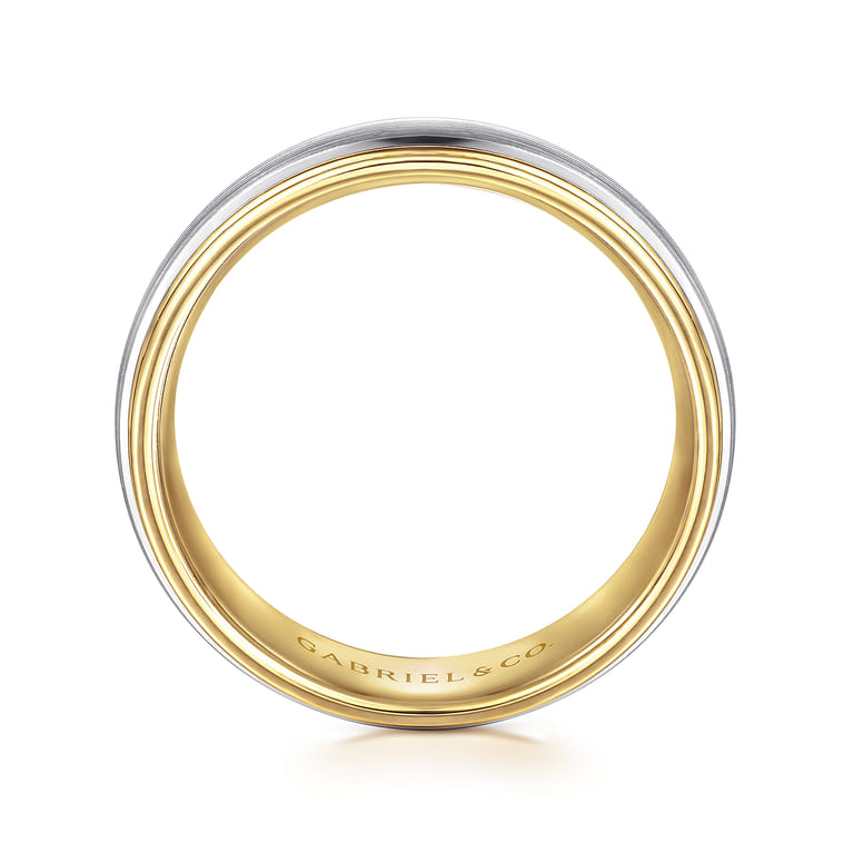 Derek - 14K White-Yellow Gold 8mm - Two Tone Men's Wedding Band in Satin Finish - Shot 2