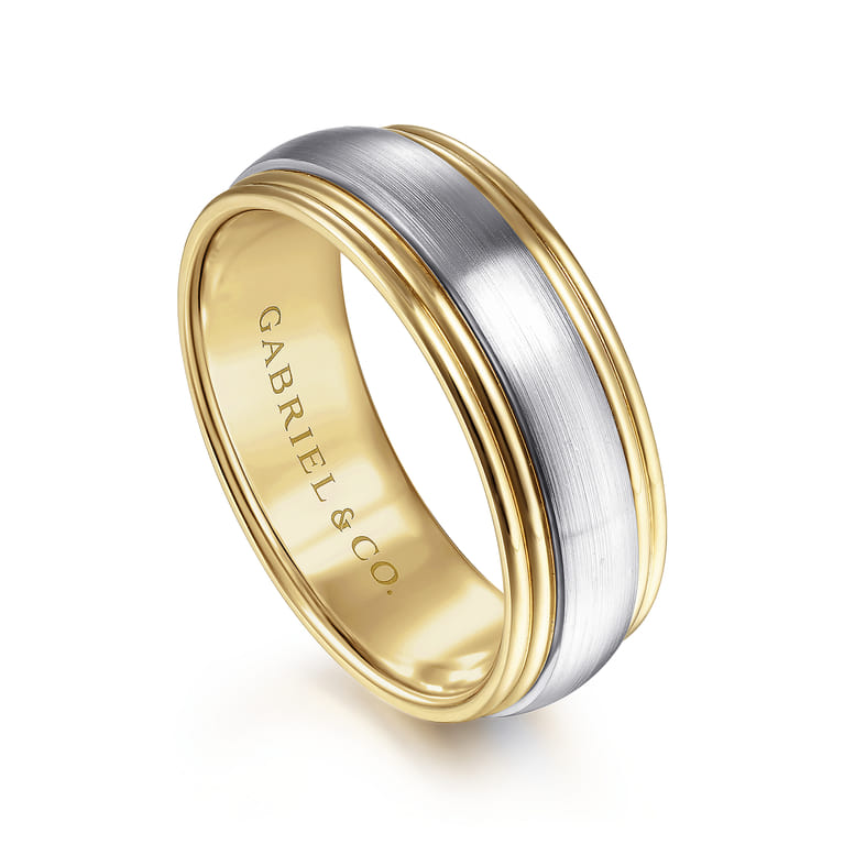 Derek - 14K White-Yellow Gold 8mm - Two Tone Men's Wedding Band in Satin Finish - Shot 3