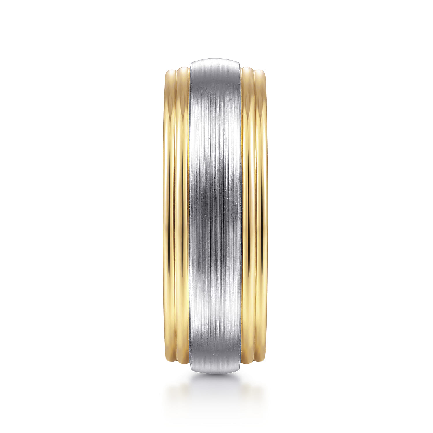 Derek - 14K White-Yellow Gold 8mm - Two Tone Men's Wedding Band in Satin Finish - Shot 4