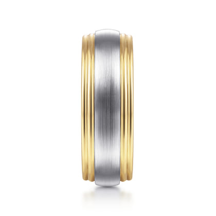 Derek - 14K White-Yellow Gold 8mm - Two Tone Men's Wedding Band in Satin Finish