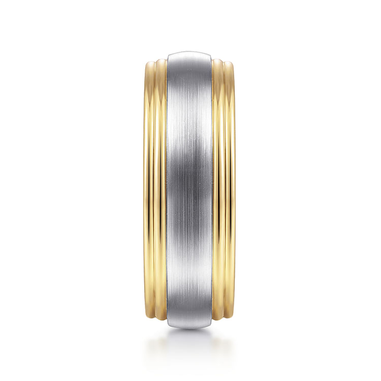 Derek - 14K White-Yellow Gold 8mm - Two Tone Men's Wedding Band in Satin Finish