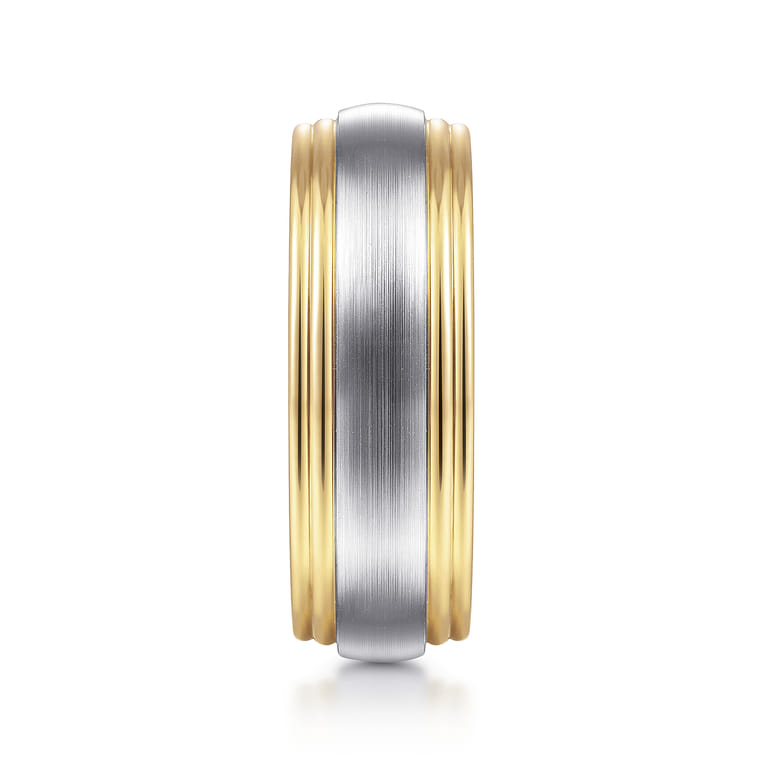 Derek - 14K White-Yellow Gold 8mm - Two Tone Men's Wedding Band in Satin Finish - Shot 4
