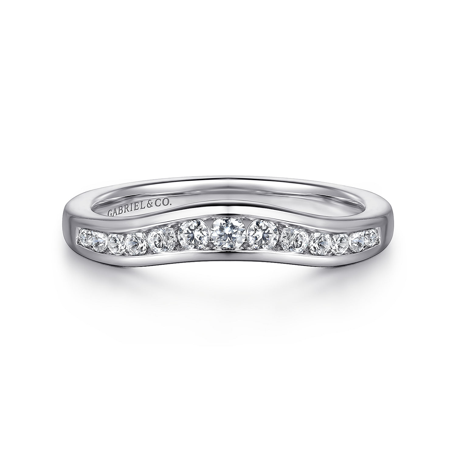 Deux - Curved 14K White Gold Channel Set Diamond Anniversary Band