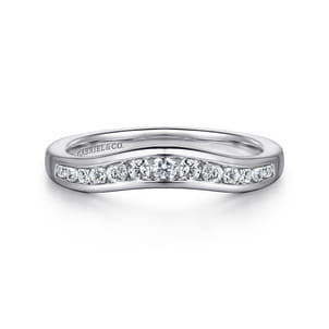 Deux - Curved 14K White Gold Channel Set Diamond Anniversary Band
