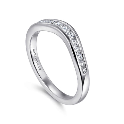 Deux - Curved 14K White Gold Channel Set Diamond Anniversary Band
