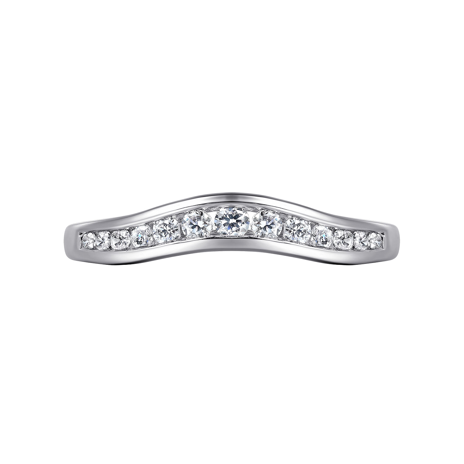 Deux - Curved 14K White Gold Channel Set Diamond Anniversary Band