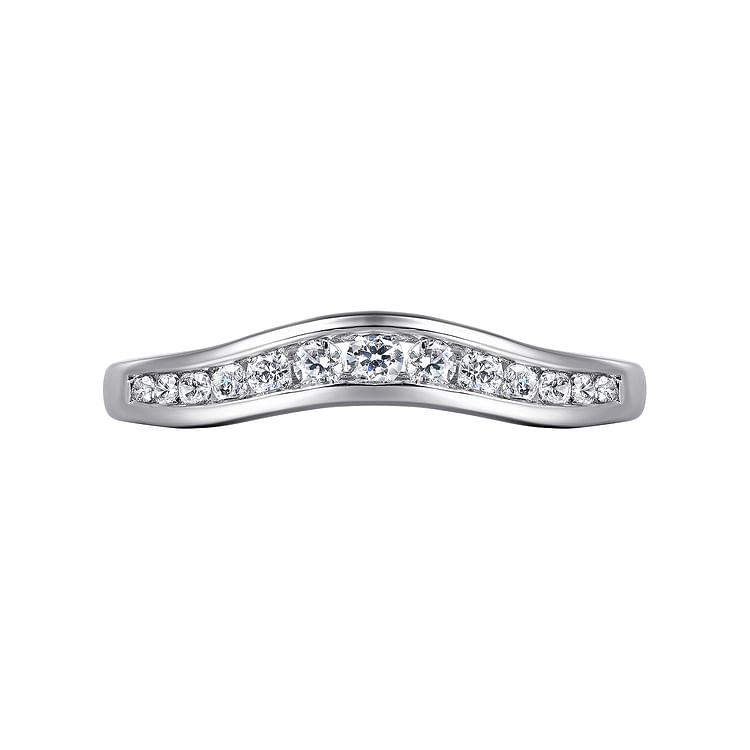 Deux - Curved 14K White Gold Channel Set Diamond Anniversary Band