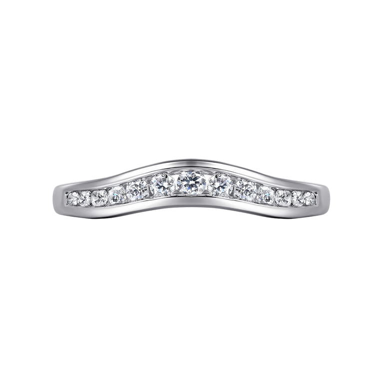 Curved Wedding Ring in 14k White Gold with Round Natural Diamond at Gabriel & Co. - Shot 6