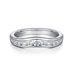 Deux - Curved 14K White Gold Channel Set Diamond Wedding Band