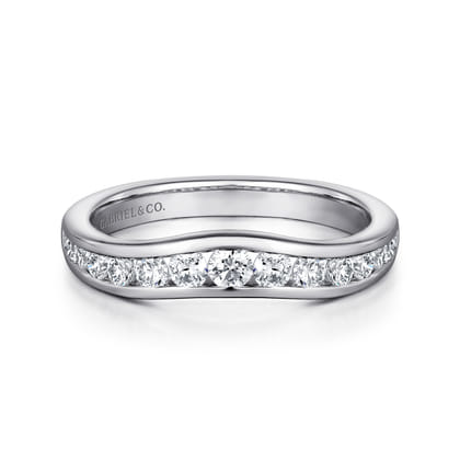 Deux - Curved 14K White Gold Channel Set Diamond Wedding Band