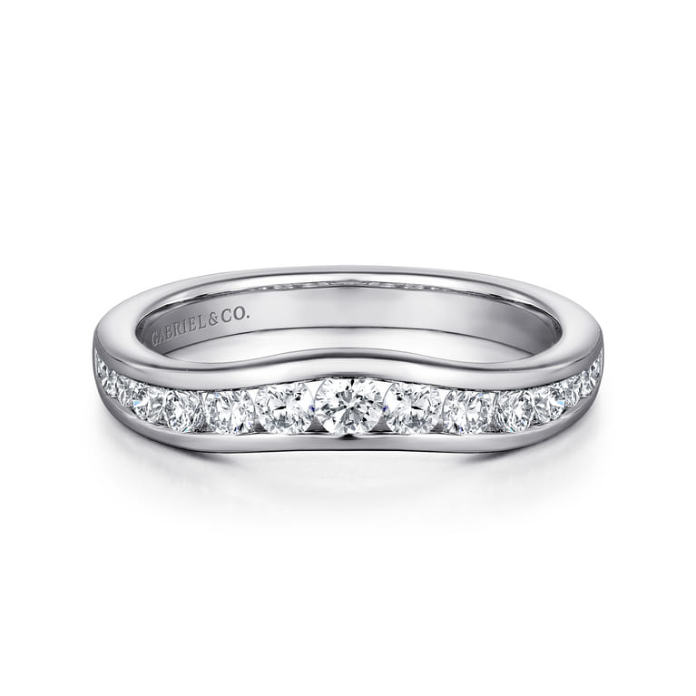 Curved Wedding Ring in 14k White Gold with Round Natural Diamond at Gabriel & Co. - Shot 1