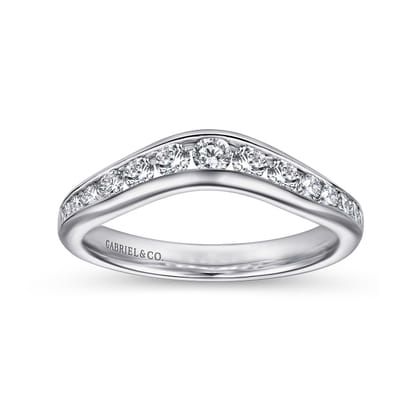 Deux - Curved 14K White Gold Channel Set Diamond Wedding Band