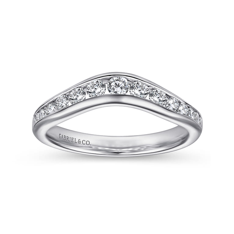 Curved Wedding Ring in 14k White Gold with Round Natural Diamond at Gabriel & Co. - Shot 4