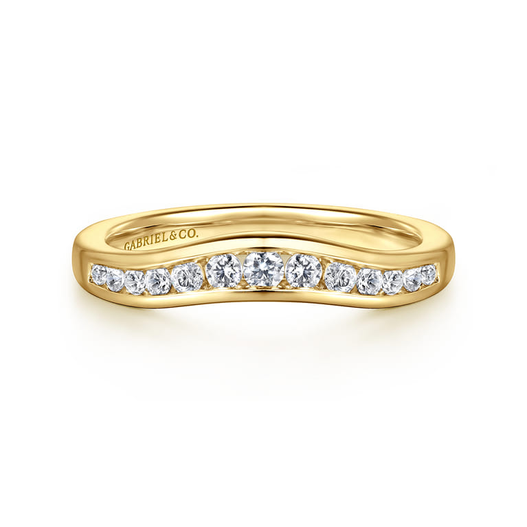 Curved Wedding Ring in 14k Yellow Gold with Round Natural Diamond at Gabriel & Co. - Shot 1