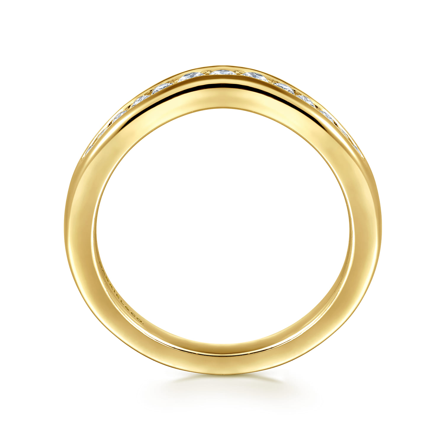 Curved Wedding Ring in 14k Yellow Gold with Round Natural Diamond at Gabriel & Co. - Shot 2