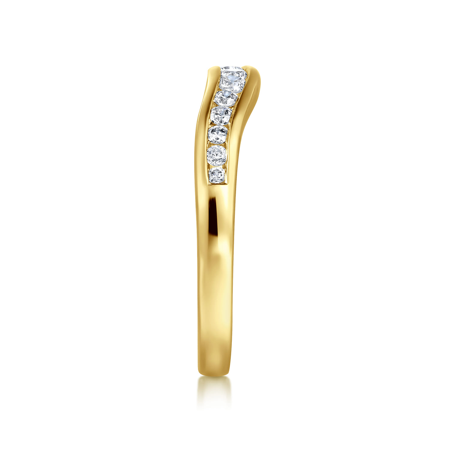 Curved Wedding Ring in 14k Yellow Gold with Round Natural Diamond at Gabriel & Co. - Shot 4