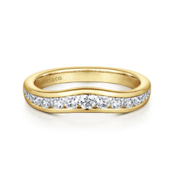 Curved 14K Yellow Gold Channel Set Diamond Wedding Band