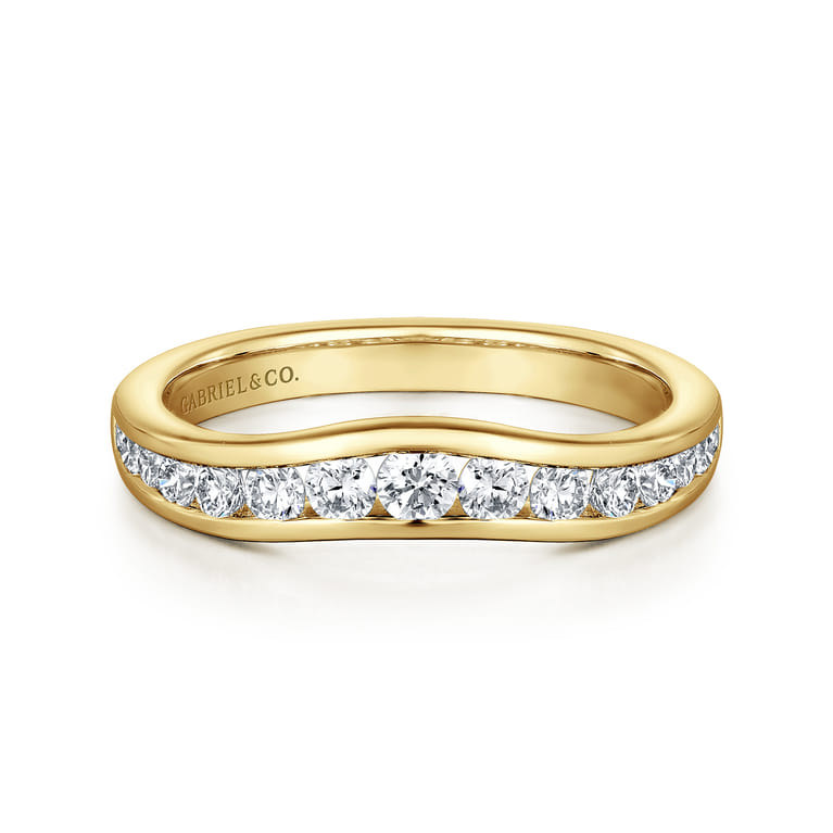 Curved Wedding Ring in 14k Yellow Gold with Round Natural Diamond at Gabriel & Co. - Shot 1