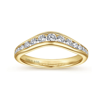 Deux - Curved 14K Yellow Gold Channel Set Diamond Wedding Band
