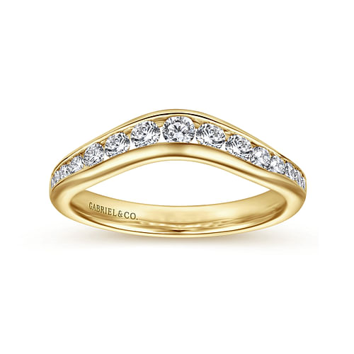 Deux - Curved 14K Yellow Gold Channel Set Diamond Wedding Band - 0.5 ct - Shot 4