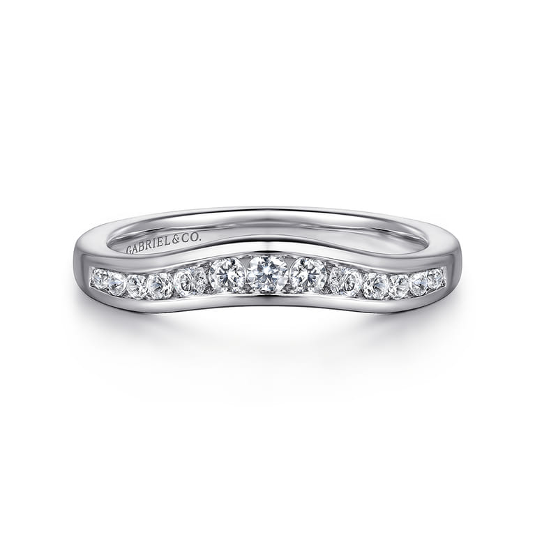Curved Wedding Ring in Platinum with Round Natural Diamond at Gabriel & Co. - Shot 1