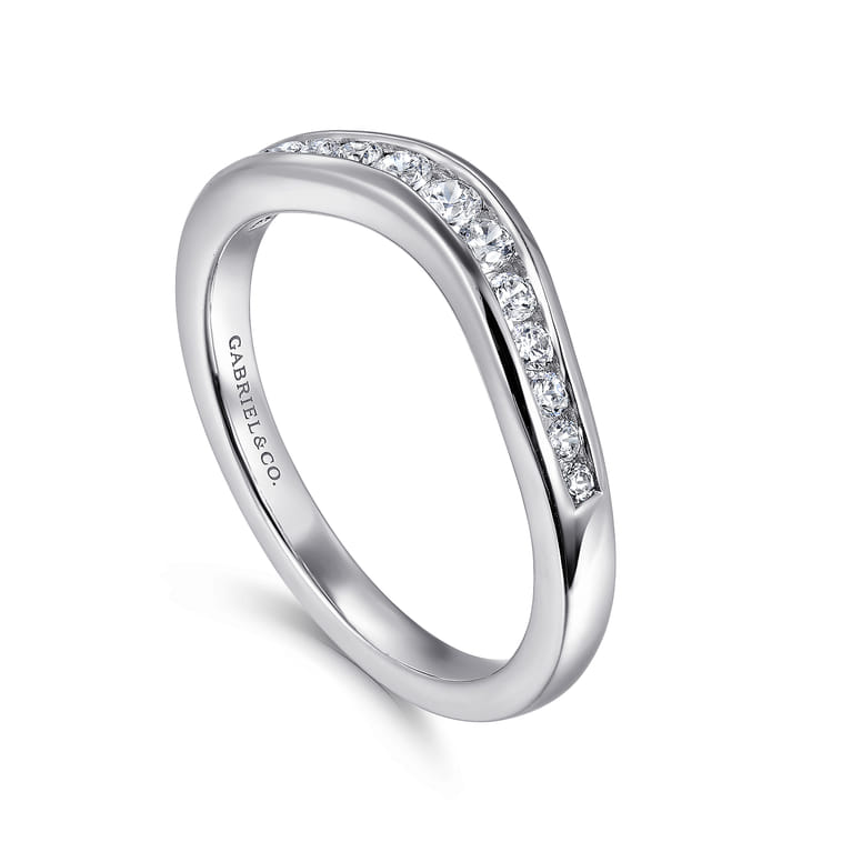 Curved Wedding Ring in Platinum with Round Natural Diamond at Gabriel & Co. - Shot 3