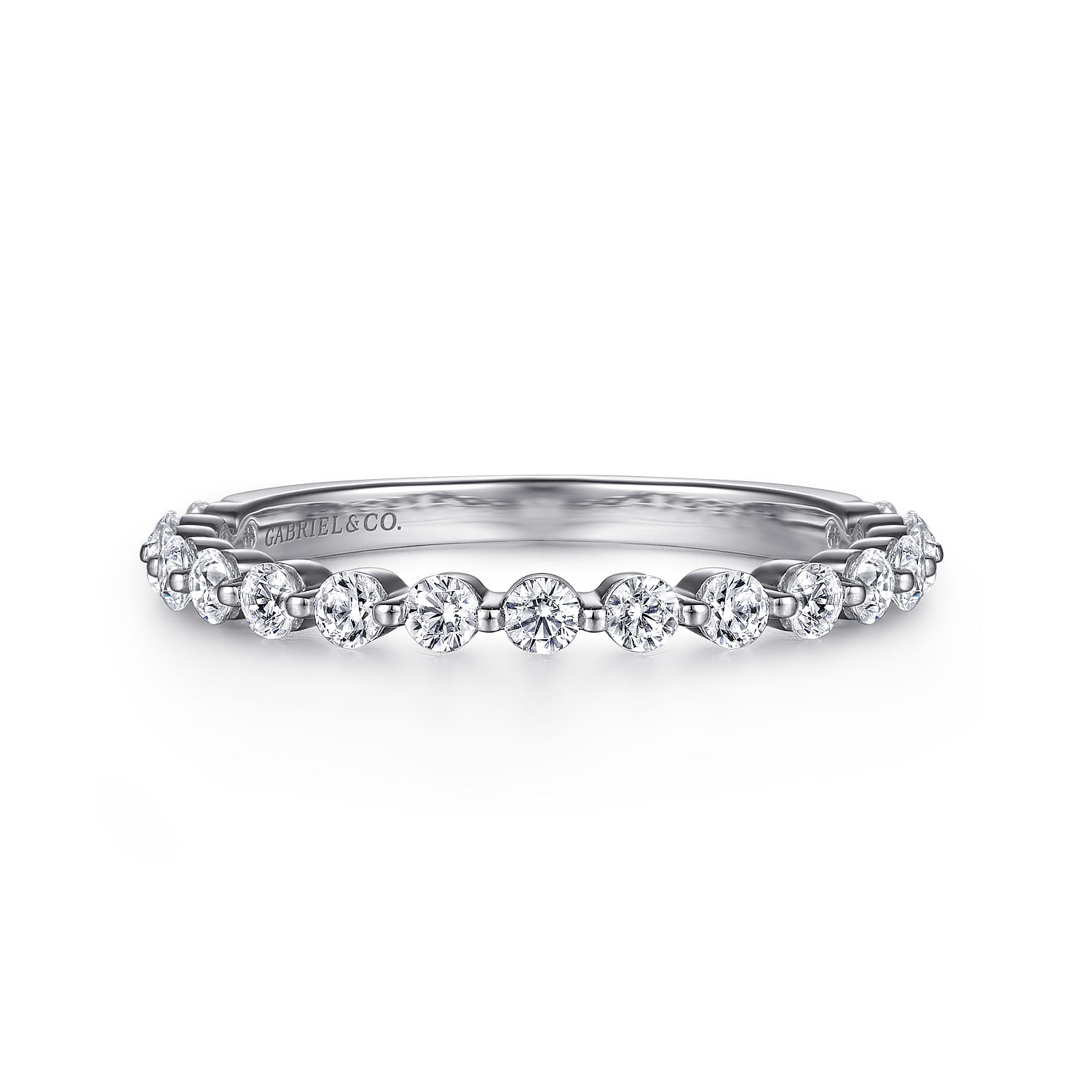 Straight Wedding Ring in 14k White Gold with Round Natural Diamond at Gabriel & Co. - Shot 1