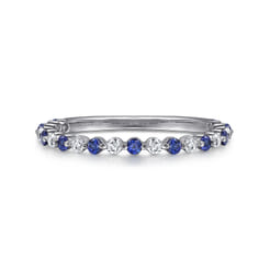 Devinne - 14K White Gold Single Prong Diamond and Sapphire Anniversary Band