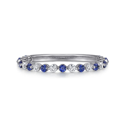 Devinne - 14K White Gold Single Prong Diamond and Sapphire Anniversary Band