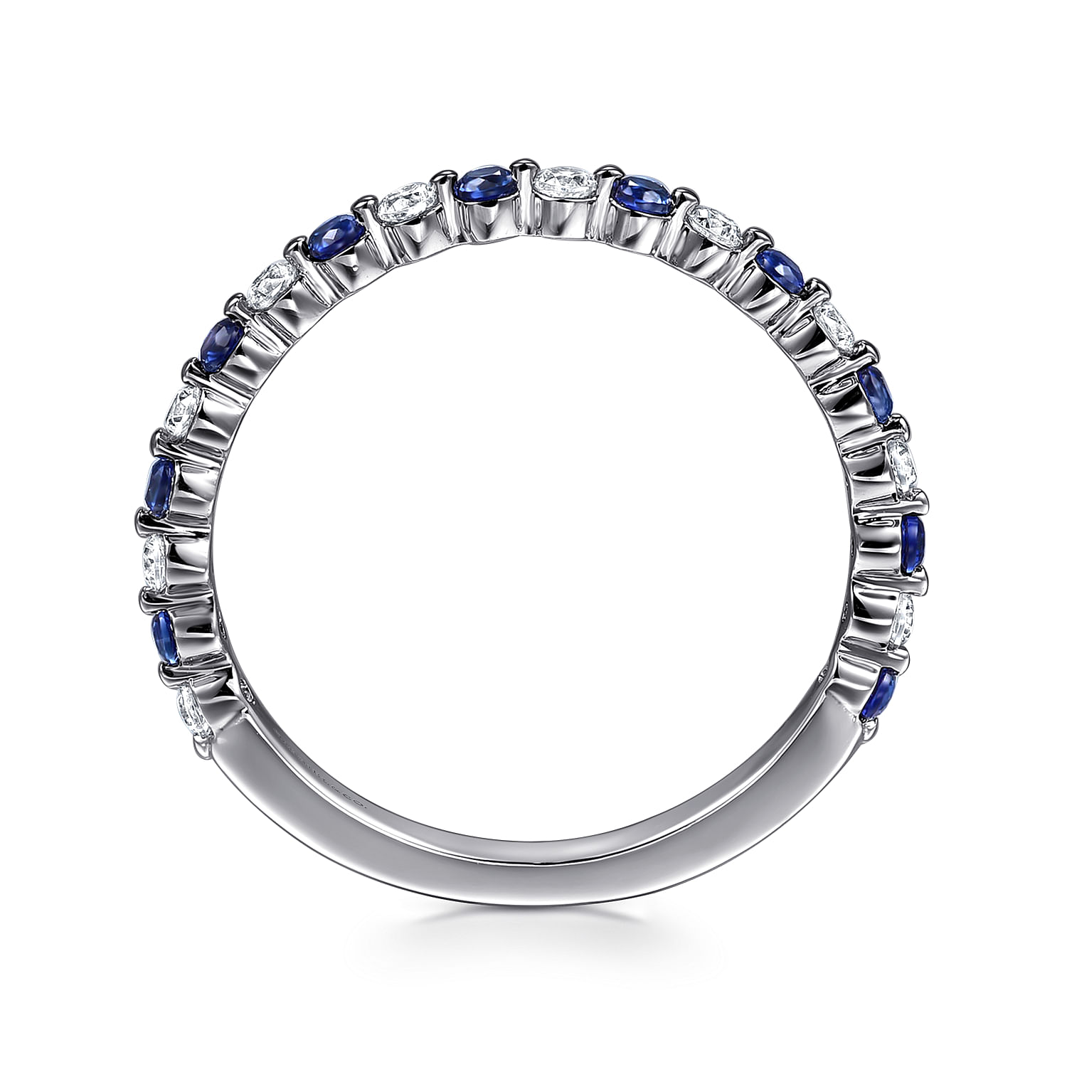 Straight Wedding Ring in 14k White Gold with Round Sapphire at Gabriel & Co. - Shot 2