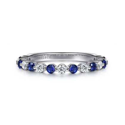 Devinne - 14K White Gold Single Prong Diamond and Sapphire Anniversary Band