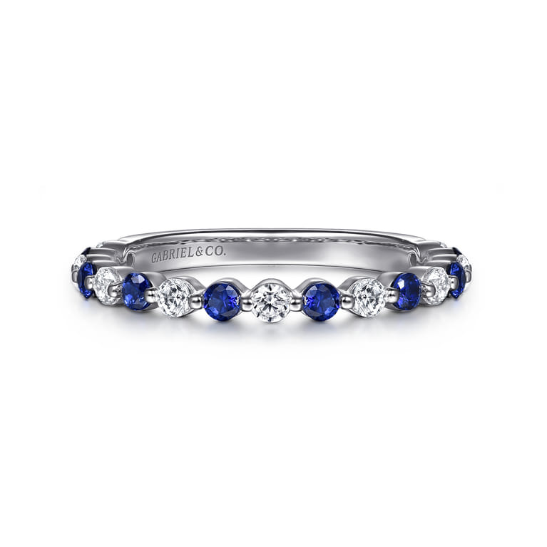 Straight Wedding Ring in 14k White Gold with Round Sapphire at Gabriel & Co. - Shot 1