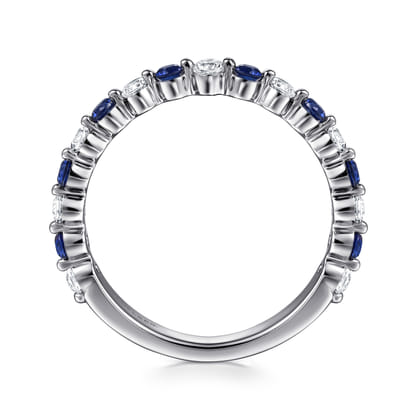 Devinne - 14K White Gold Single Prong Diamond and Sapphire Anniversary Band