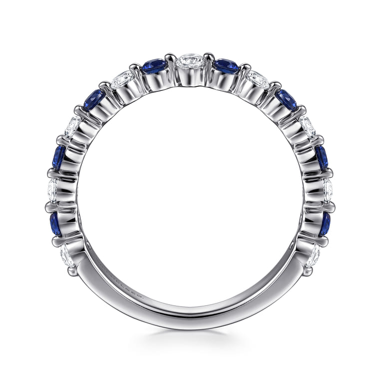 Straight Wedding Ring in 14k White Gold with Round Sapphire at Gabriel & Co. - Shot 2