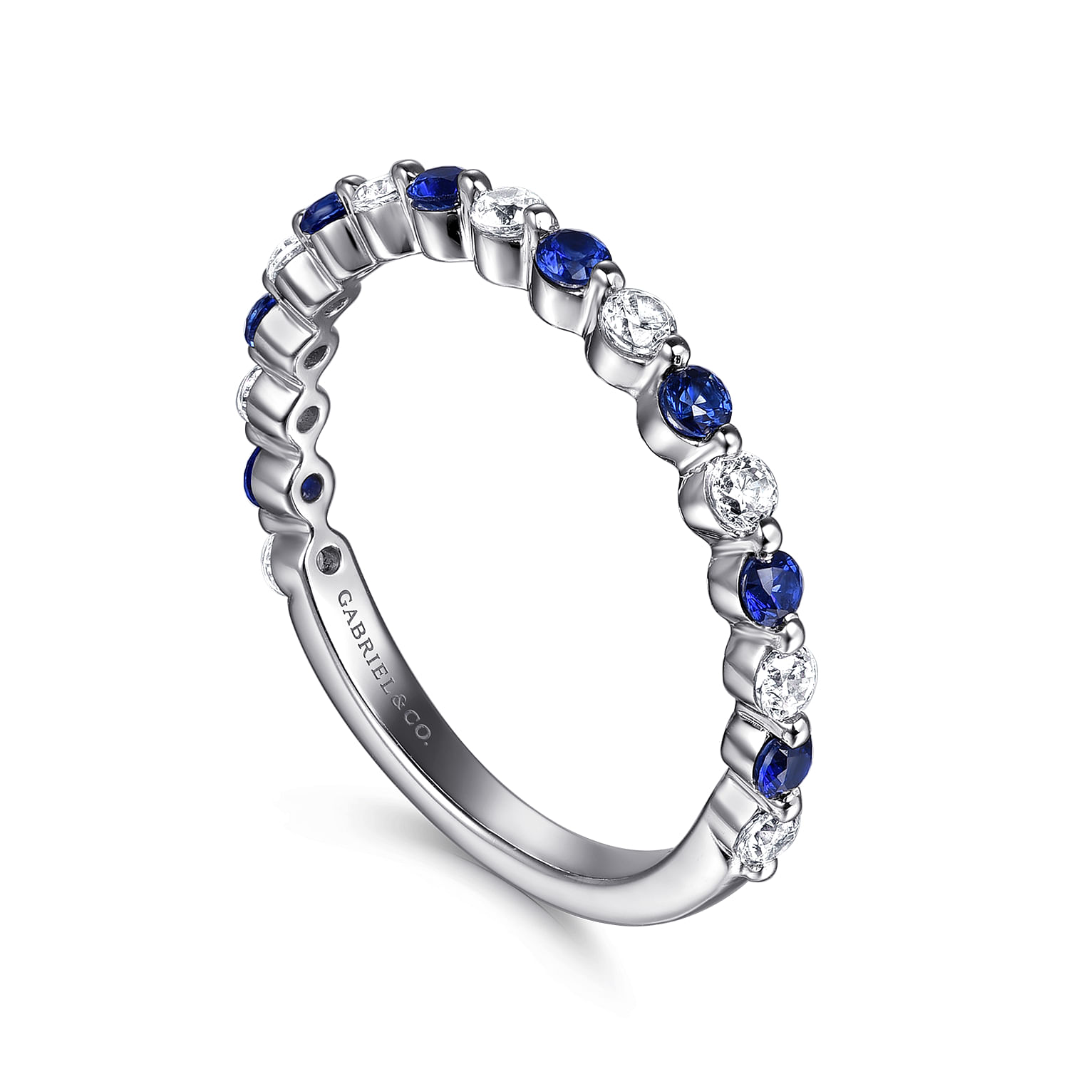 Straight Wedding Ring in 14k White Gold with Round Sapphire at Gabriel & Co. - Shot 3