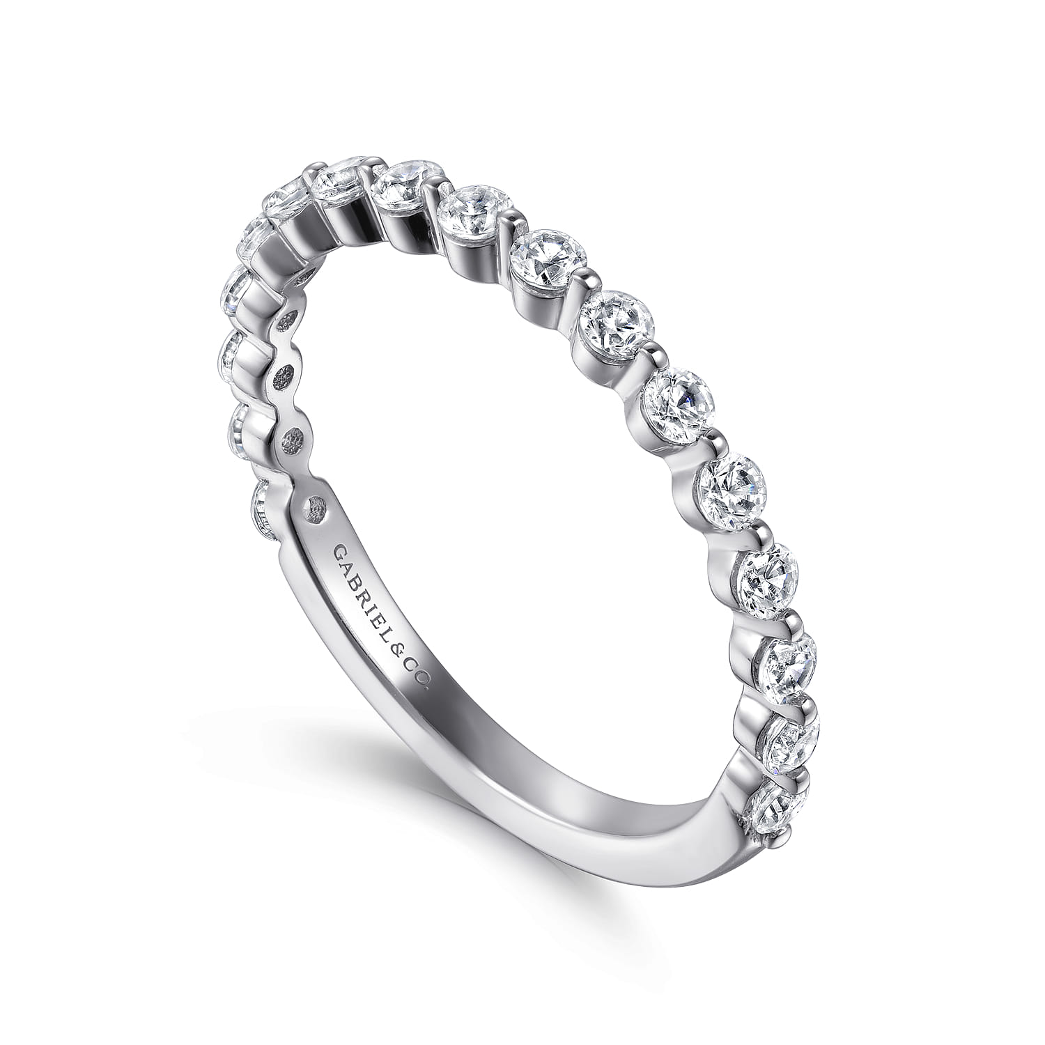 Straight Wedding Ring in Platinum with Round Natural Diamond at Gabriel & Co. - Shot 3