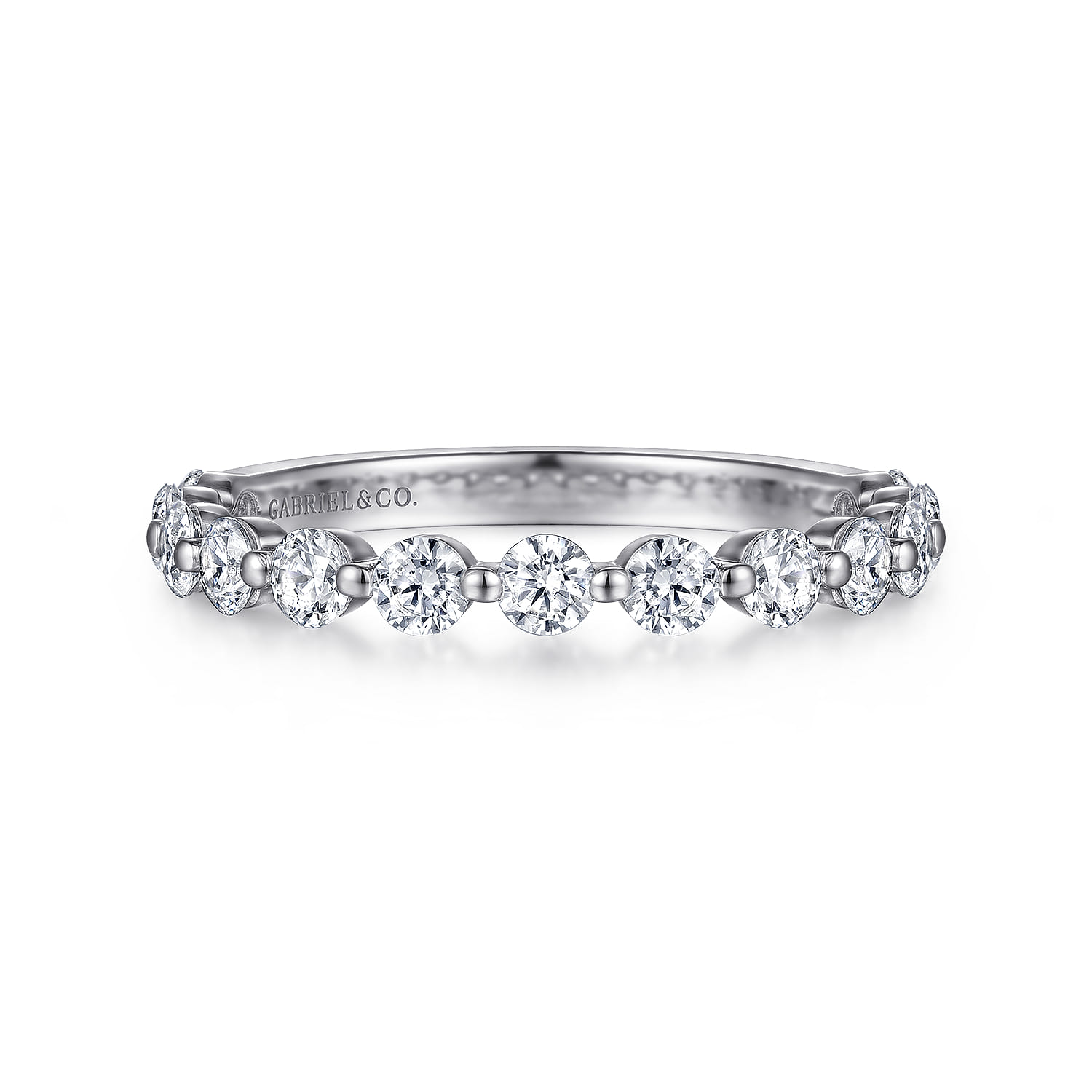Straight Wedding Ring in Platinum with Round Natural Diamond at Gabriel & Co. - Shot 1