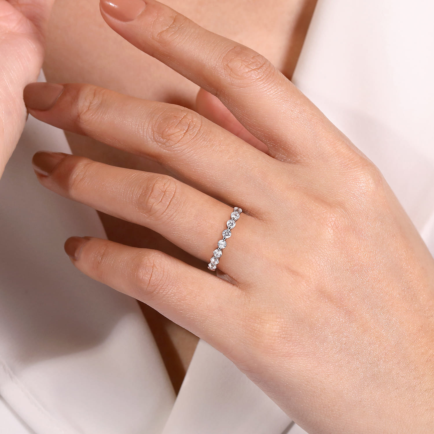 Straight Wedding Ring in Platinum with Round Natural Diamond at Gabriel & Co. - Shot 5