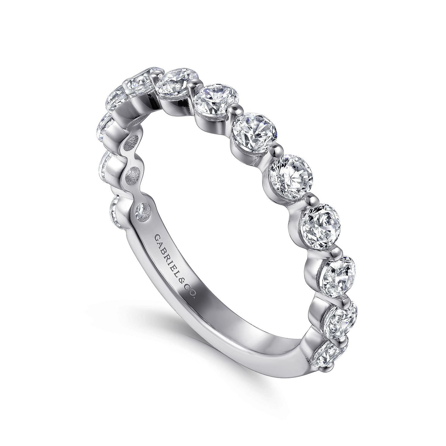Straight Wedding Ring in Platinum with Round Natural Diamond at Gabriel & Co. - Shot 3