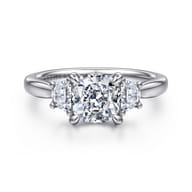 Devon - 14K White Gold Cushion Cut Three Stone Lotus Diamond Engagement Ring