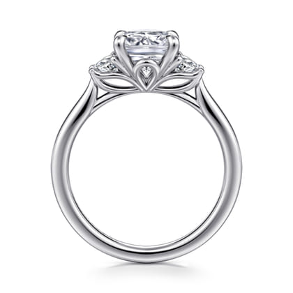 Devon - 14K White Gold Cushion Cut Three Stone Lotus Diamond Engagement Ring