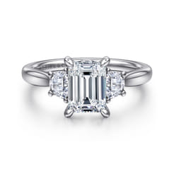 Devon - 14K White Gold Emerald Cut Three Stone Lotus Diamond Engagement Ring