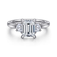 Devon - 14K White Gold Emerald Cut Three Stone Lotus Diamond Engagement Ring