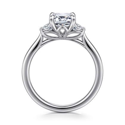 Devon - 14K White Gold Emerald Cut Three Stone Lotus Diamond Engagement Ring